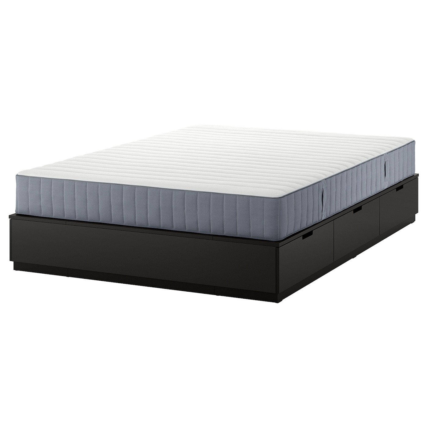 Каркас кровати с контейнером и матрасом - IKEA NORDLI, 200х140 см, матрас средне-жесткий, черный, НОРДЛИ ИКЕА