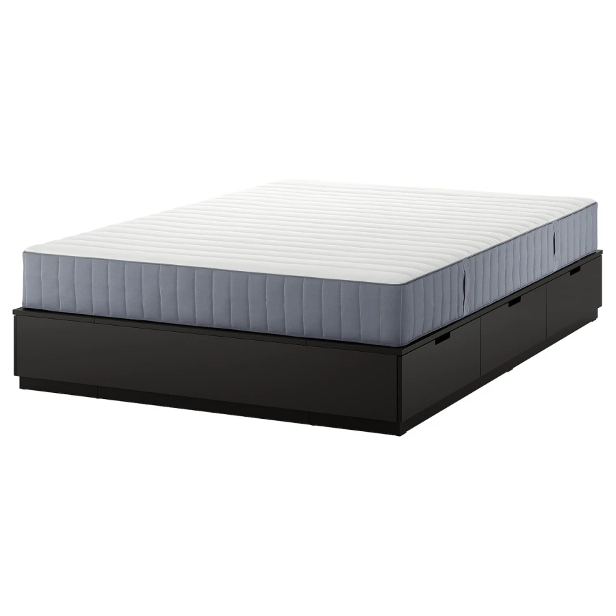 Каркас кровати с контейнером и матрасом - IKEA NORDLI, 200х140 см, матрас средне-жесткий, черный, НОРДЛИ ИКЕА (изображение №1)