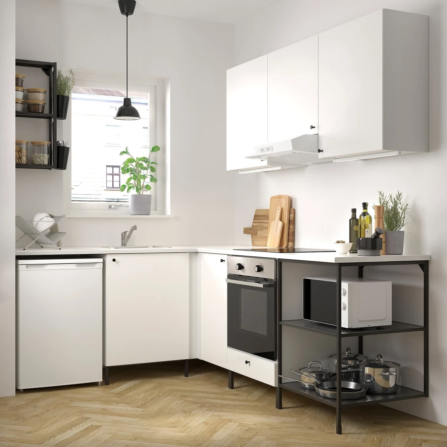 Угловая кухня -  ENHET  IKEA/ ЭНХЕТ ИКЕА, 228,5х75 см, белый/черный (изображение №2)