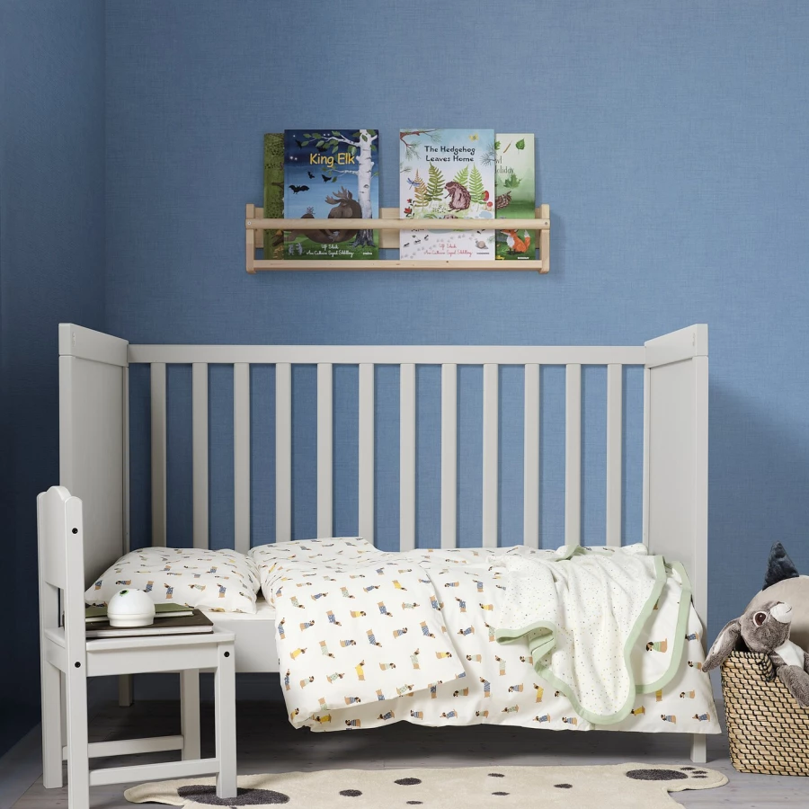 Пододеяльник и наволочка для детской кроватки - DRÖMSLOTT / DRОMSLOTT  IKEA/  ДРЁМСЛОТТ  ИКЕА, 110x125/35x55 см, белый (изображение №3)