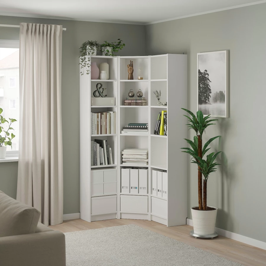 Угловой книжный шкаф - BILLY IKEA/БИЛЛИ ИКЕА, 28х95х202 см, белый (изображение №2)
