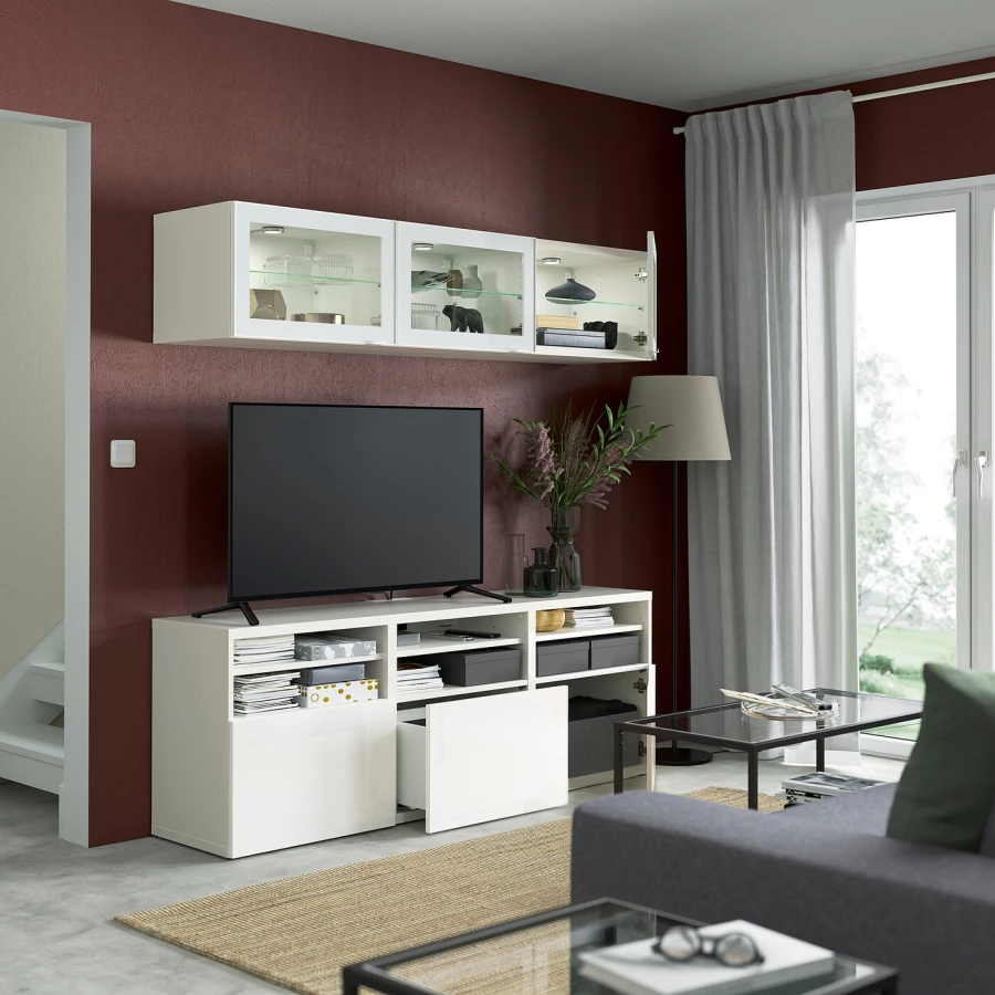 Комбинация для хранения ТВ - IKEA BESTÅ/BESTA, 192x42x180см, белый, БЕСТО ИКЕА (изображение №5)