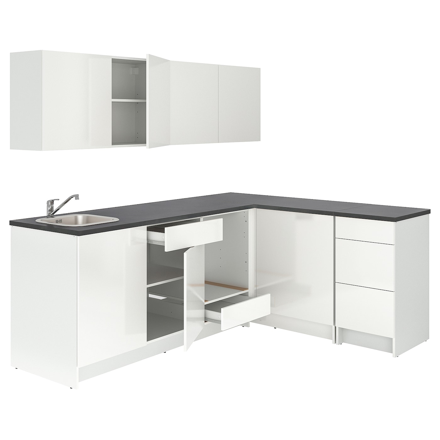Угловая кухня -  KNOXHULT IKEA/ КНОКСХУЛЬТ ИКЕА, 243х220 см, белый/серый