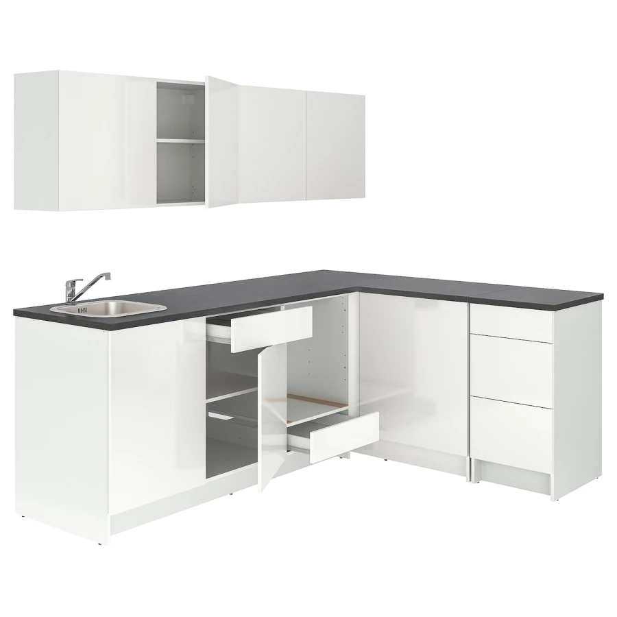 Угловая кухня -  KNOXHULT IKEA/ КНОКСХУЛЬТ ИКЕА, 243х220 см, белый/серый (изображение №1)