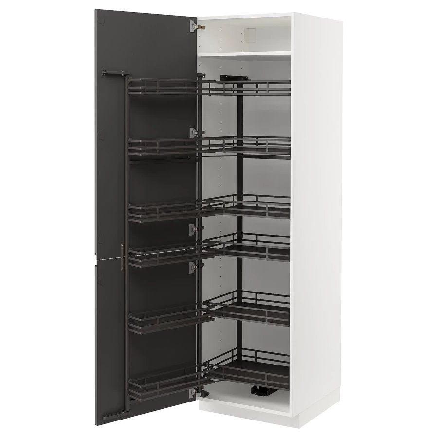 Высокий шкаф с выдвижной кладовой - IKEA METOD/МЕТОД ИКЕА, 60х60х200 см, белый/черный (изображение №1)