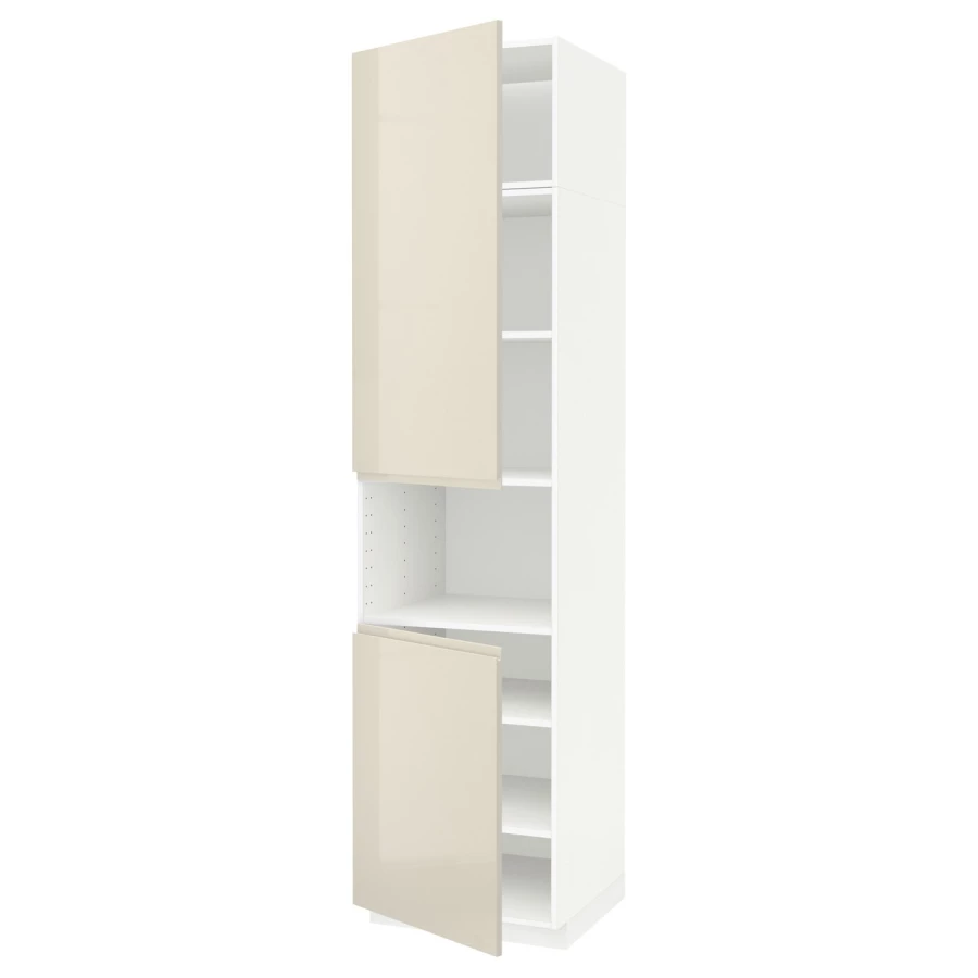 Высокий кухонный шкаф с полками - IKEA METOD/МЕТОД ИКЕА, 240х60х60 см, белый/бежевый глянцевый (изображение №1)