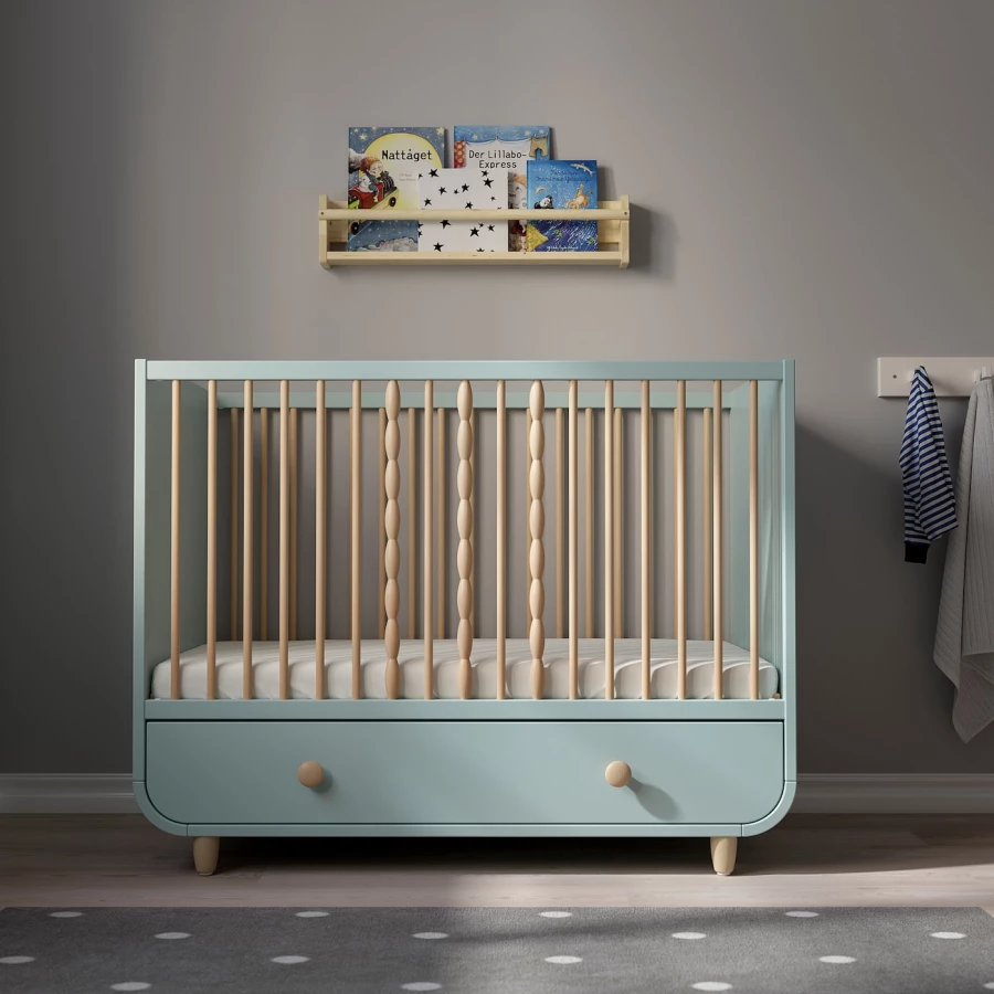Кровать для новорожденных - IKEA MYLLRA, 60x120 см, голубой, МИЛЛРА  ИКЕА (изображение №9)