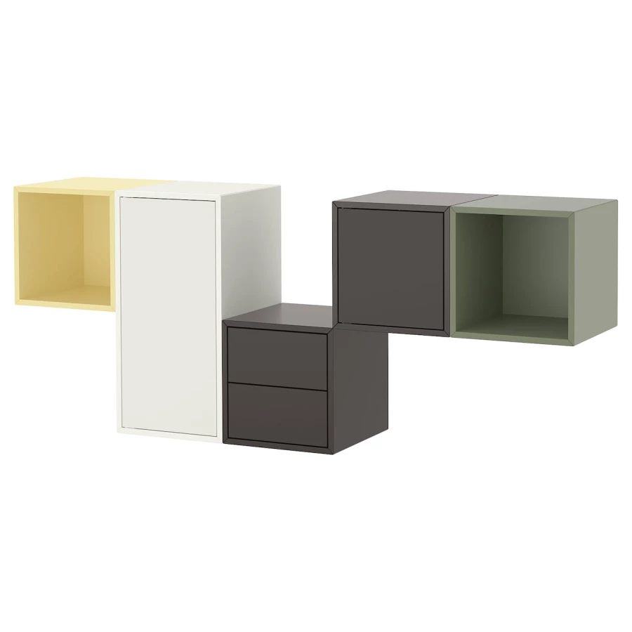 Комбинация для хранения - EKET IKEA/ ЭКЕТ ИКЕА,  175х70 см, желтый/коричневый/белый/зеленый (изображение №1)