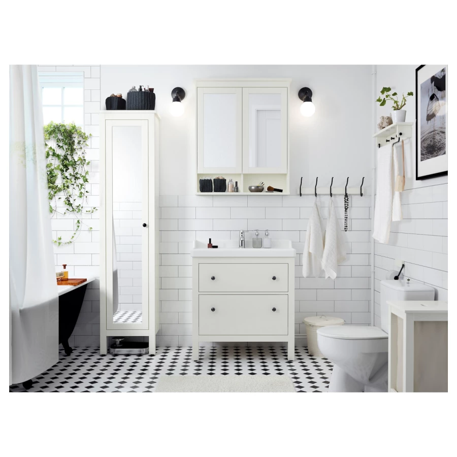 Высокий шкаф для ванной - IKEA HEMNES/ХЕМНЭС ИКЕА, 31x49x200 см, белый (изображение №2)
