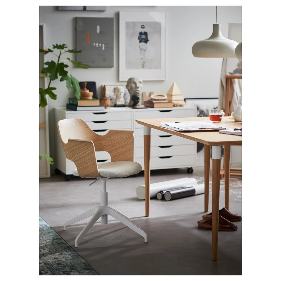 Офисный стул - IKEA FJÄLLBERGET /FJALLBERGET, 67x67x87см, белый/бежевый/светло-коричневый, ФЬЕЛЛБЕРГЕТ ИКЕА (изображение №4)