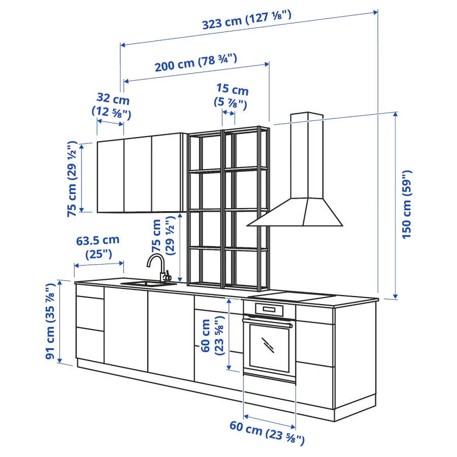 Комбинация для кухонного хранения  - ENHET  IKEA/ ЭНХЕТ ИКЕА, 323х63,5х241 см, белый/бежевый (изображение №3)