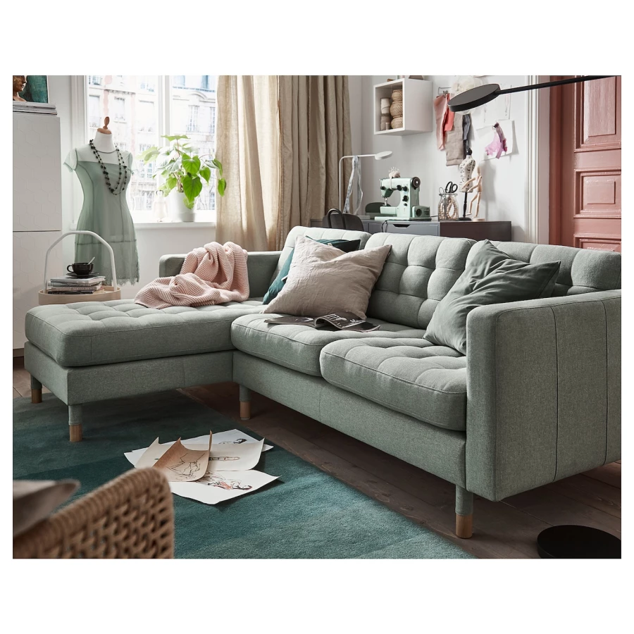 3-местный диван с шезлонгом - IKEA LANDSKRONA, 89x240см, светло-серый, ЛАНДСКРУНА ИКЕА (изображение №3)