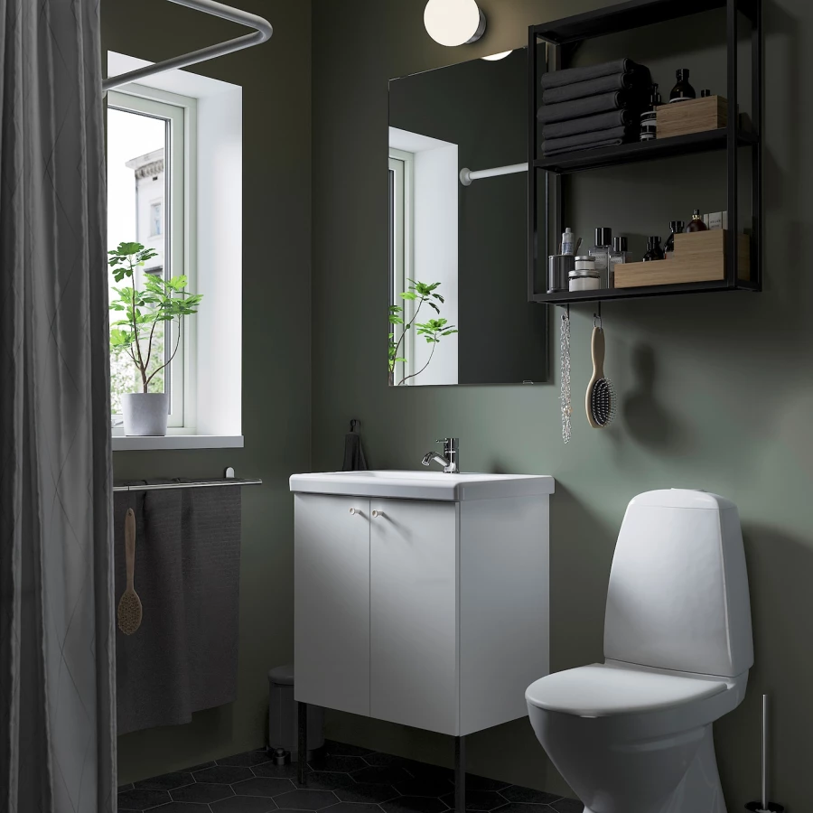 Комбинация для ванной - IKEA ENHET, 64х43х65 см, антрацит/белый, ЭНХЕТ ИКЕА (изображение №3)