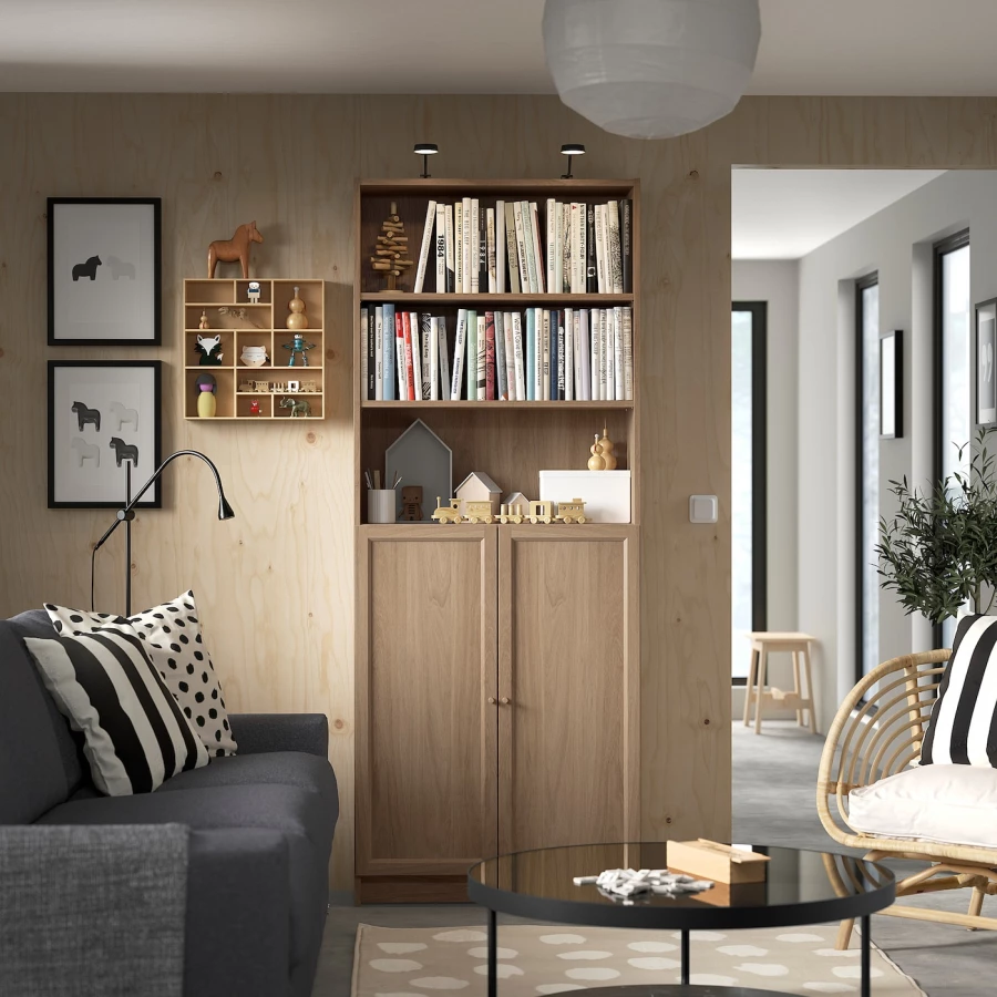 Книжный шкаф -  BILLY / OXBERG IKEA/ БИЛЛИ/ ОКСБЕРГ ИКЕА, под беленый дуб (изображение №2)