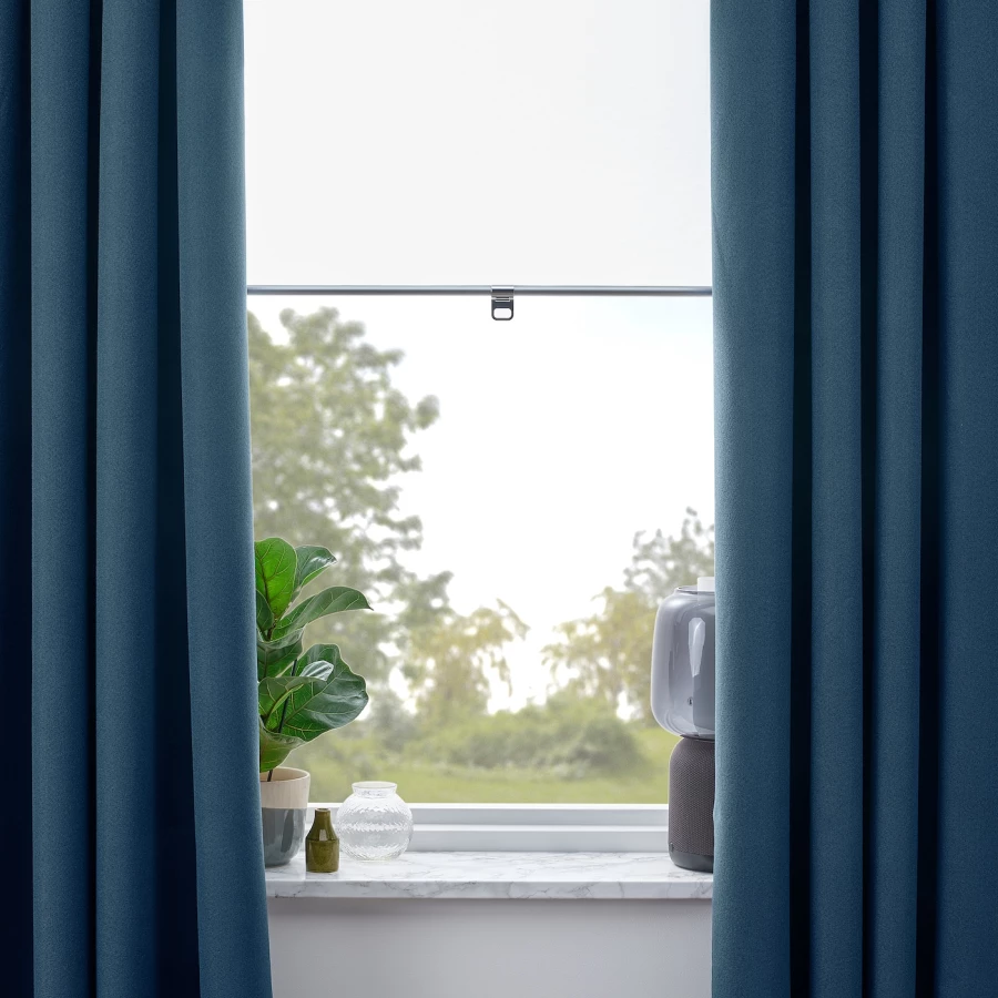 Плотная штора, 2 шт. - IKEA ROSENMANDEL, 300х135 см, темно-синий, РОЗЕНМАНДЕЛ ИКЕА (изображение №3)