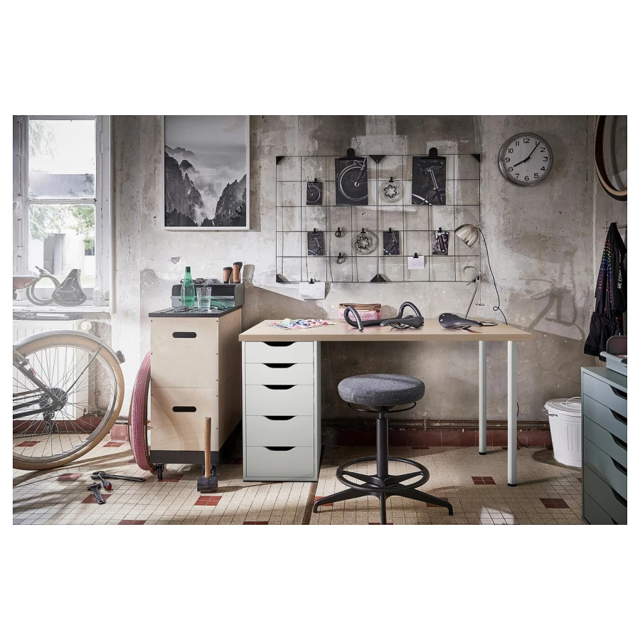 Письменный стол с ящиком - IKEA MÅLSKYTT/MALSKYTT/ALEX, 140x60 см, белый/береза,  МОЛСКЮТТ/АЛЕКС ИКЕА (изображение №5)