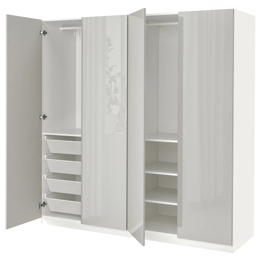 Платяной шкаф - IKEA PAX/FARDAL, 200x60x201 см, белый /глянцевый светло-серый ПАКС/ФАРДАЛЬ ИКЕА (изображение №1)