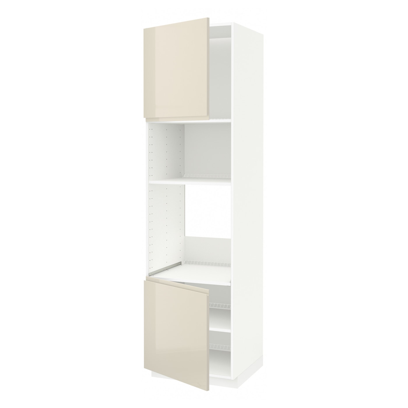 Кухонный шкаф-пенал - IKEA METOD/МЕТОД ИКЕА, 220х60х60 см, белый/бежевый глянцевый