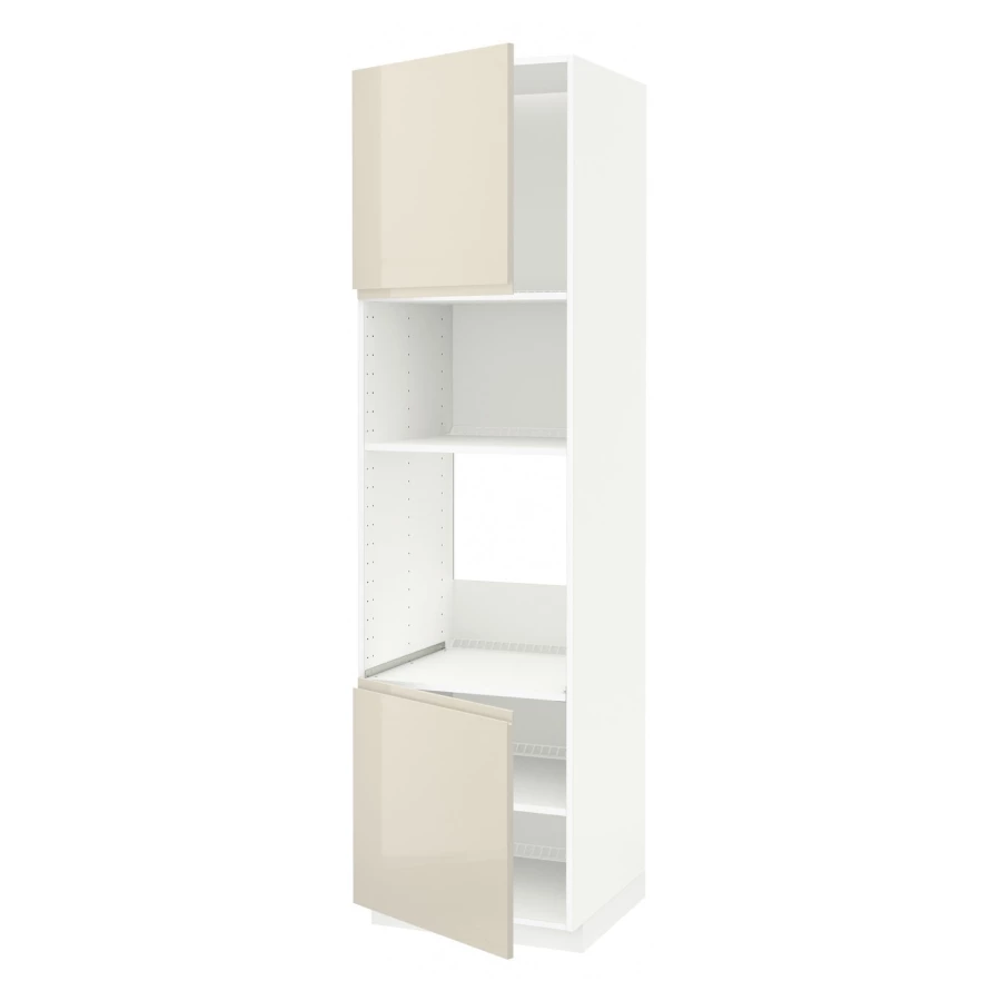 Кухонный шкаф-пенал - IKEA METOD/МЕТОД ИКЕА, 220х60х60 см, белый/бежевый глянцевый (изображение №1)