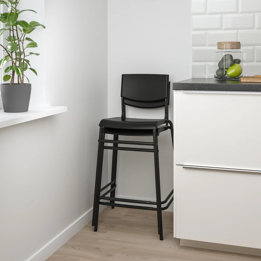 Стол и 2 барных стула -  SANDSBERG/STIG IKEA /САНДСБЕРГ/СТИГ ИКЕА, 67х67х90, чёрный (изображение №2)