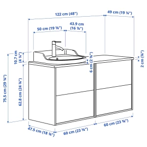 Второе фото. Тумба для ванной - TÄNNFORSEN / RUTSJÖN / TАNNFORSEN / RUTSJОN IKEA/ ТАНФФОРСЕН/РУСТЕН ИКЕА, 122х76 см, серый/черный