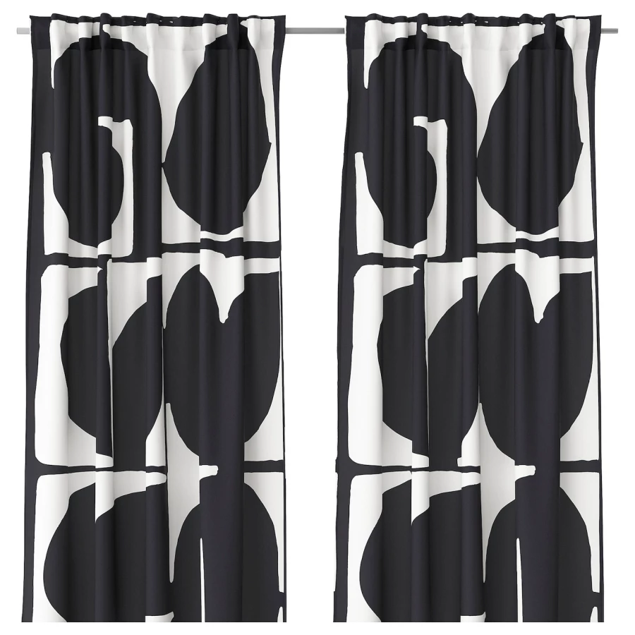 Штора, 2 шт. - IKEA SKÄRMTRY/SKARMTRY, 300х145 см, белый/черный, СКОРМТРУ ИКЕА (изображение №1)