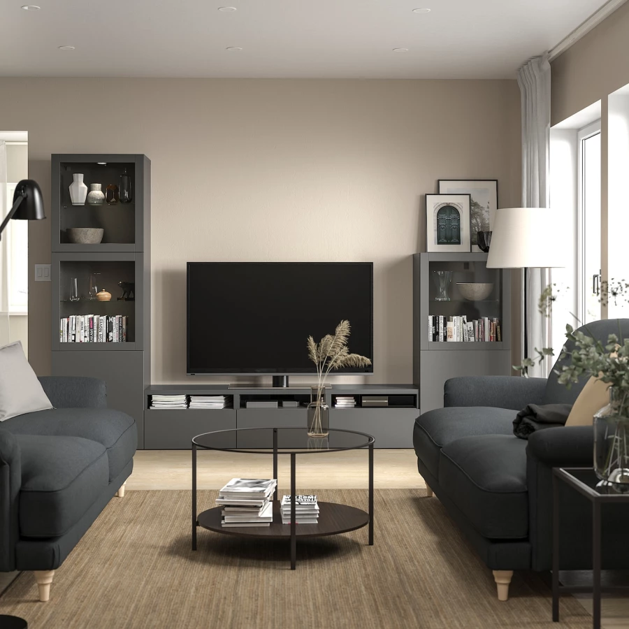 Комбинация для хранения ТВ - IKEA BESTÅ/BESTA, 193x42x300см, темно-серый, БЕСТО ИКЕА (изображение №3)