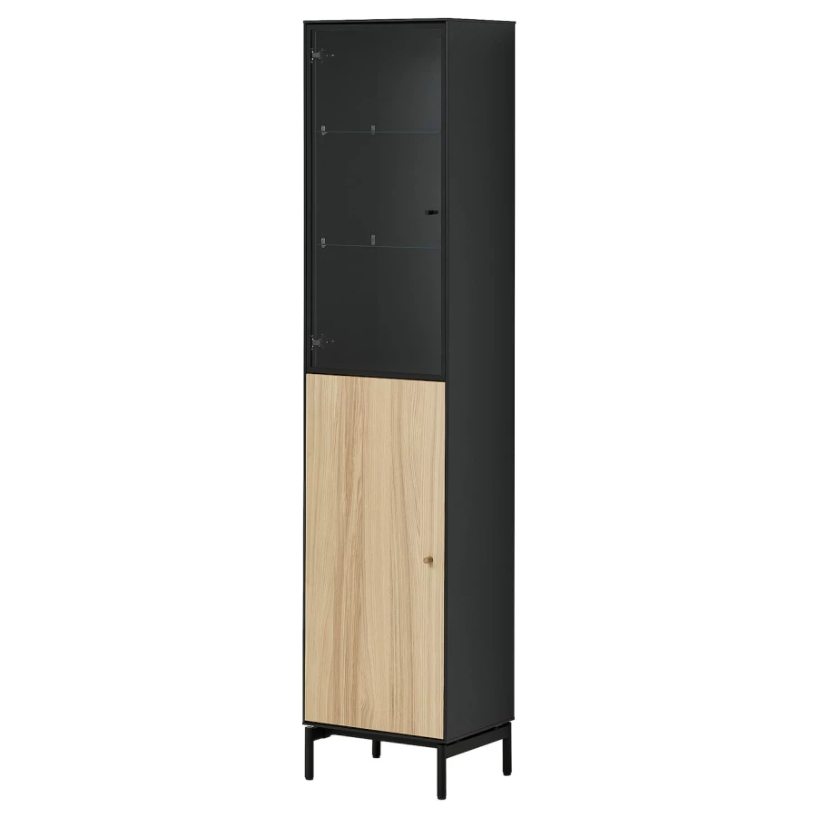 Высокий шкаф - BOASTAD IKEA/ БОАСТАД ИКЕА, 41х32х185 см,  черный/ под беленый дуб (изображение №1)