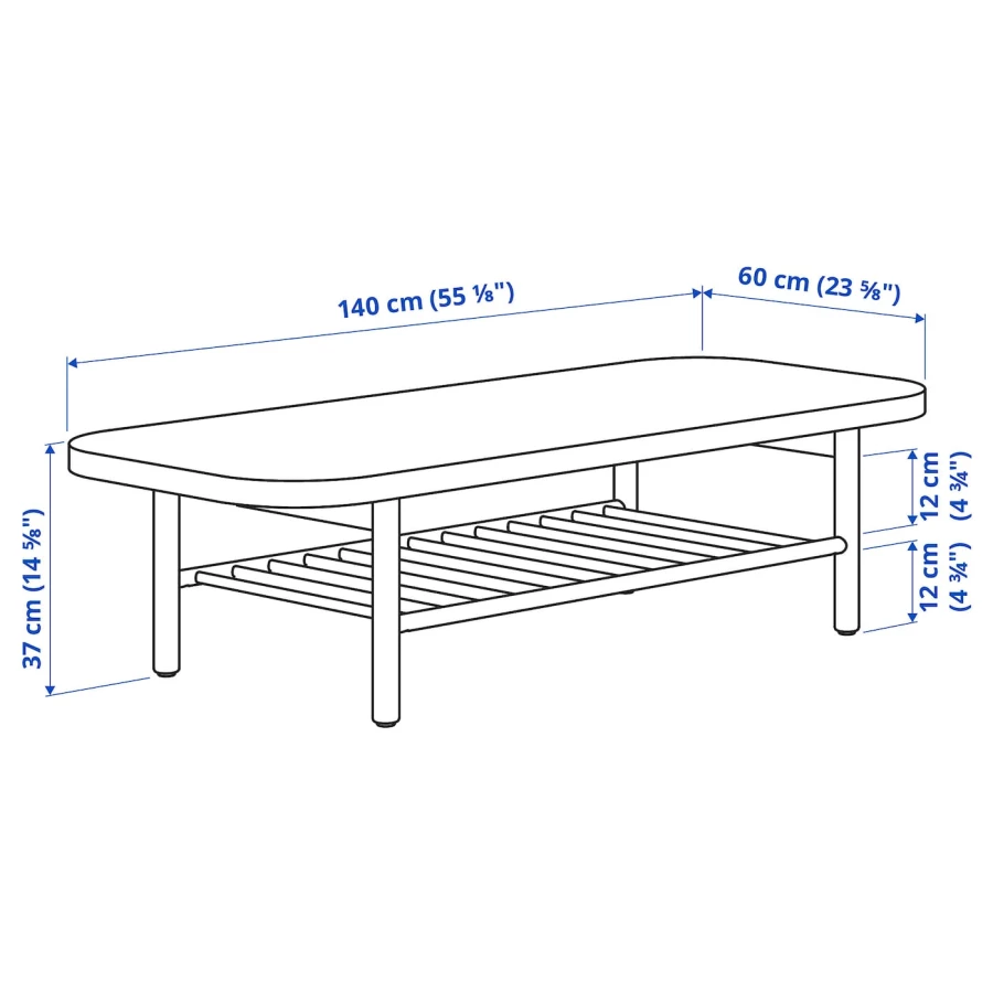 Журнальный стол - IKEA LISTERBY/ИКЕА ЛИСТЕРБИ, 140x60х37 см, темно-коричневый мореный дубовый шпон (изображение №4)