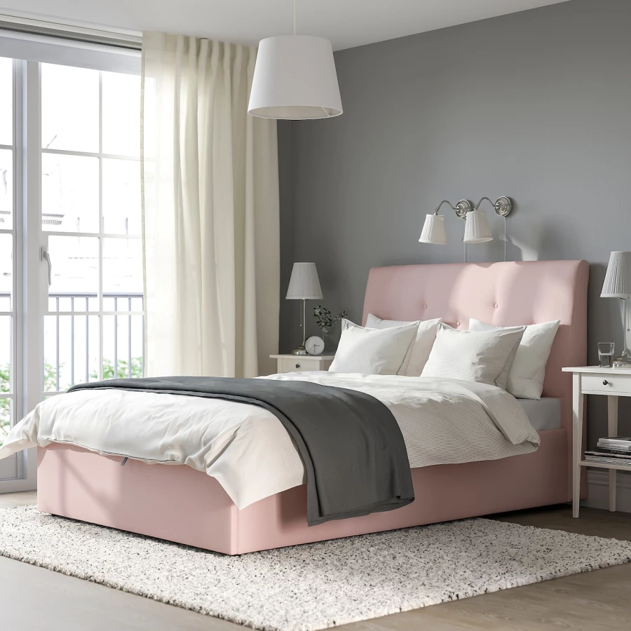 Кровать с местом для хранения  - IKEA IDANÄS/IDANAS, 200х140 см, бледно розовая, ИДАНЭС ИКЕА (изображение №3)
