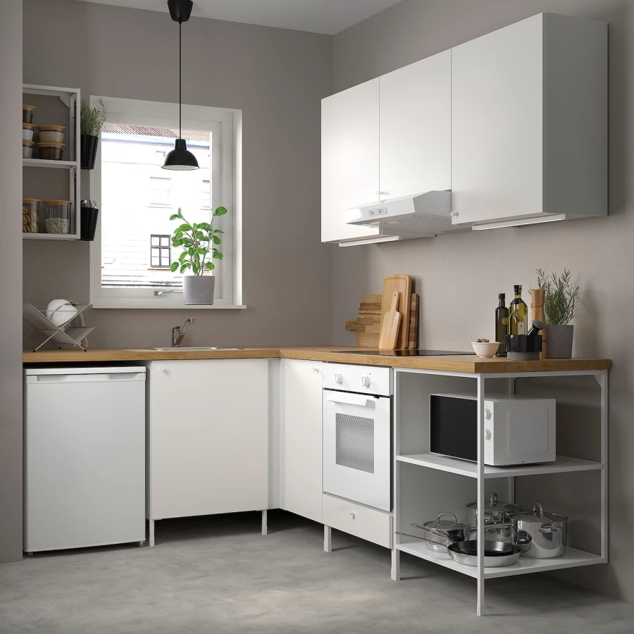 Угловой кухонный гарнитур - IKEA ENHET, 190.5х228.5х75 см, белый, ЭНХЕТ ИКЕА (изображение №2)
