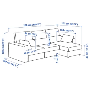 Второе фото. 3-местный диван с шезлонгом - IKEA ESKILSTUNA, 100x162x268см, темно-серый, ЭСКИЛЬСТУНА ИКЕА