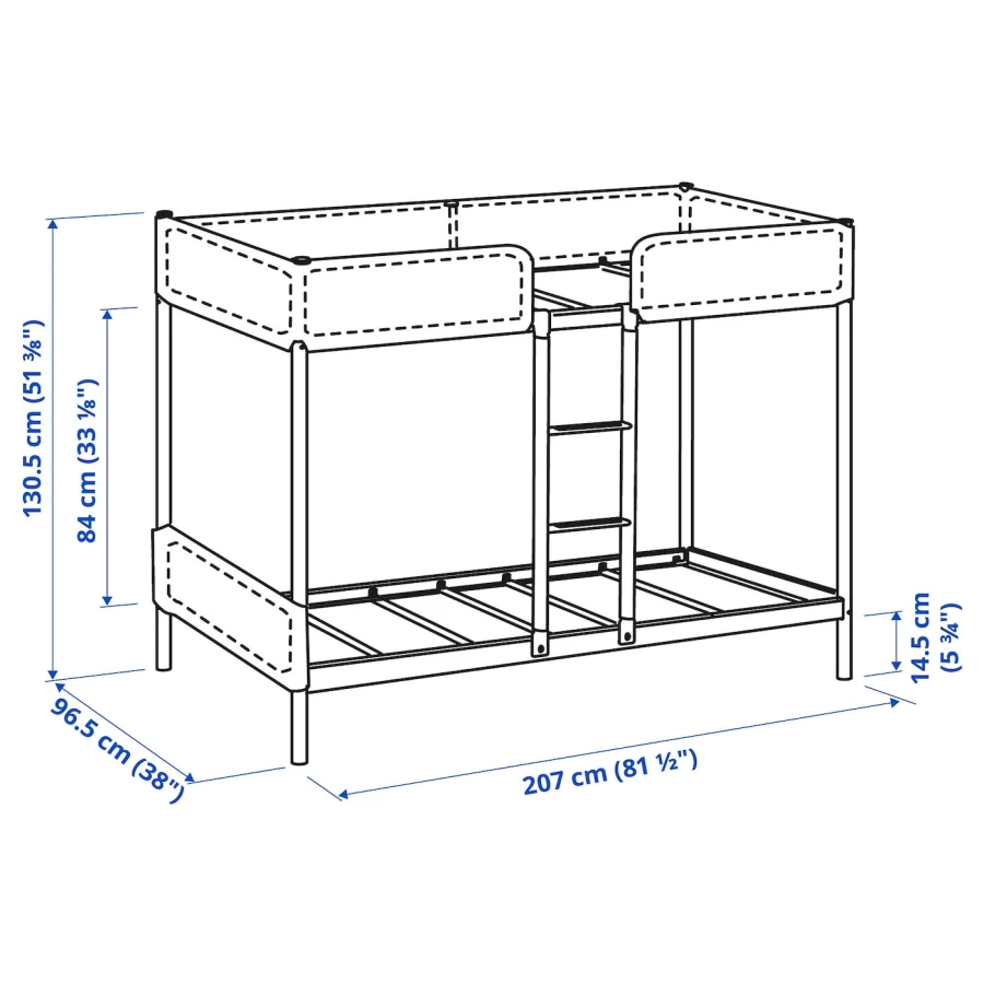 Каркас двухъярусной кровати - IKEA TUFFING/ТУФФИНГ ИКЕА , 207х130,5х96,5 см, черный (изображение №4)