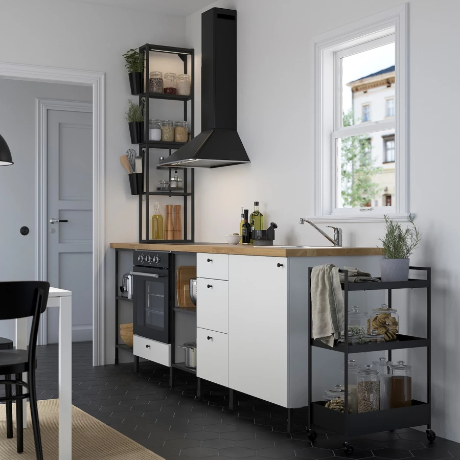 Комбинация для кухонного хранения  - ENHET  IKEA/ ЭНХЕТ ИКЕА, 243x63,5x241 см, белый/бежевый/черный (изображение №2)