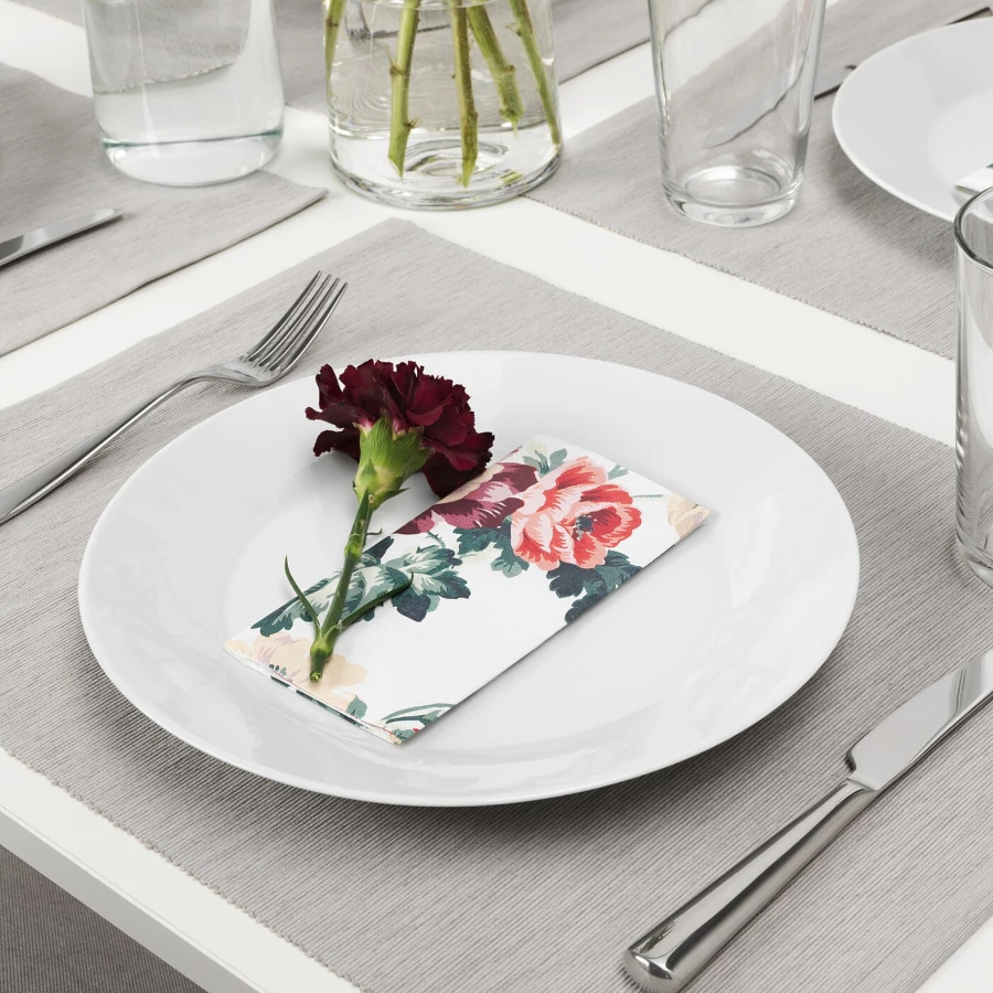 Салфетка с рисунком - SMAKSINNE IKEA/ СМАКСИННЕ ИКЕА, 33х33 см, белый в цветочек (изображение №3)