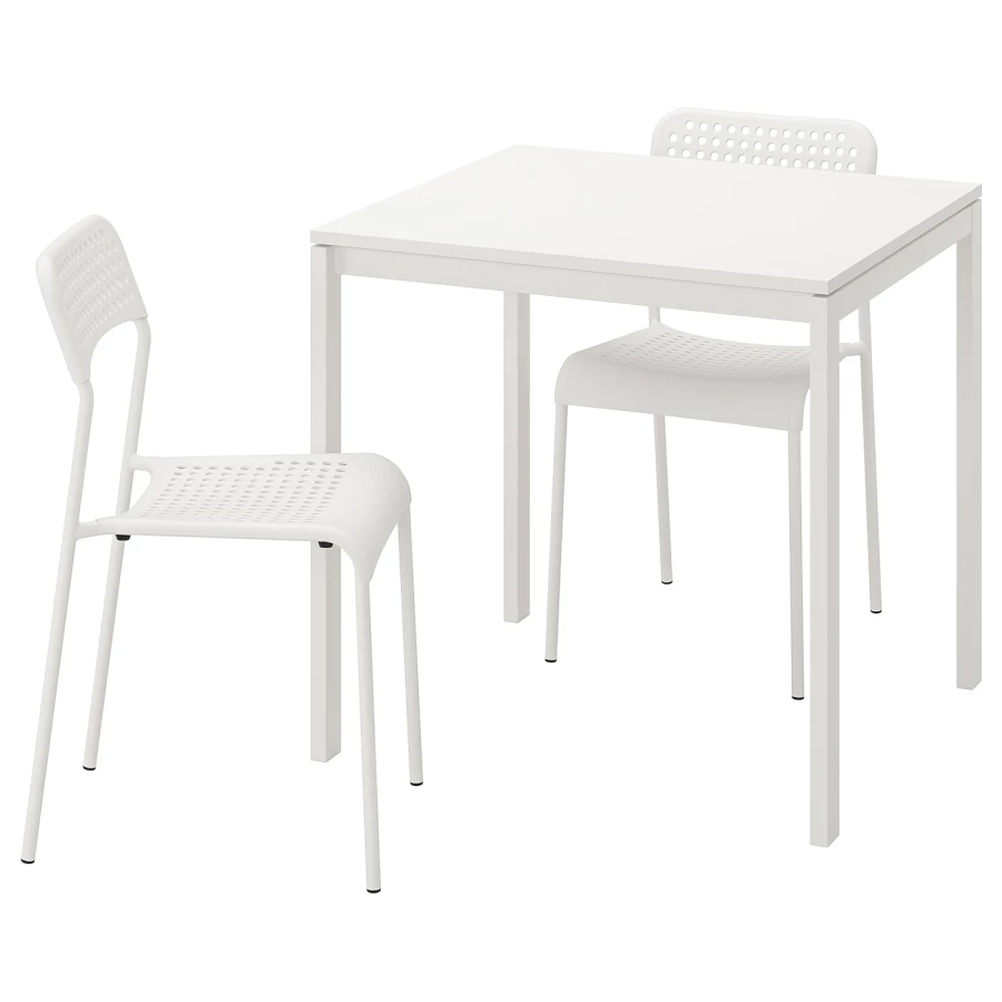 Стол и 2 стула - IKEA MELLTORP/ADDE/МЕЛЬТОРП/АДДЕ ИКЕА, 75х75 см, белый (изображение №1)