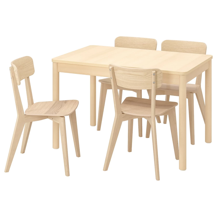 Стол и 4 стула - RÖNNINGE / LISABO IKEA/ РЕННИНГЕ/ЛИСАБО ИКЕА, 173/118х78х75 см, бежевый (дерево) (изображение №1)