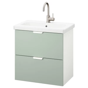 Шкаф под умывальник с 2 дверцами - ENHET / TVÄLLEN IKEA/ЭНХЕТ/ТВЕЛЛЕН ИКЕА, 65х64 см, белый/зеленый