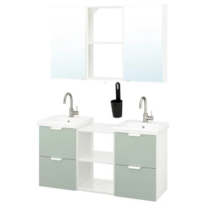 Комбинация для ванной - IKEA ENHET/TVÄLLEN/TVALLEN, 124х43х65 см, белый/светло-зеленый, ЭНХЕТ/ТВЭЛЛЕН ИКЕА