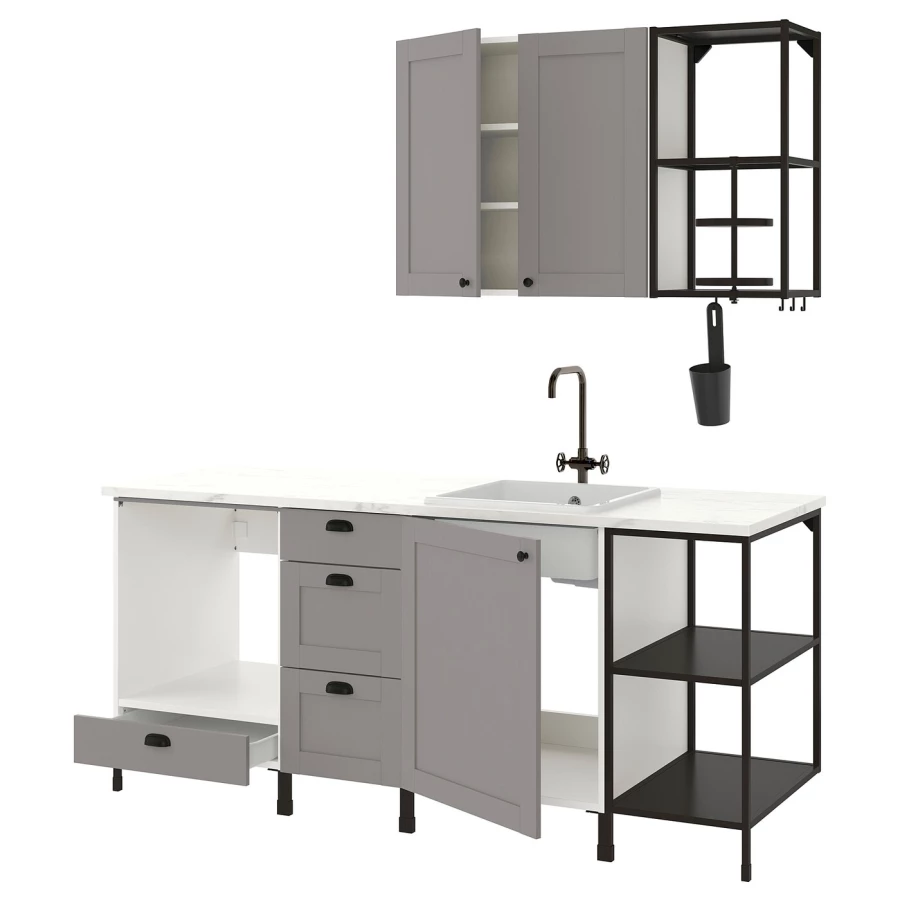 Кухня - ENHET  IKEA/ ЭНХЕТ ИКЕА, 222х203 см, белый/серый/черный (изображение №1)
