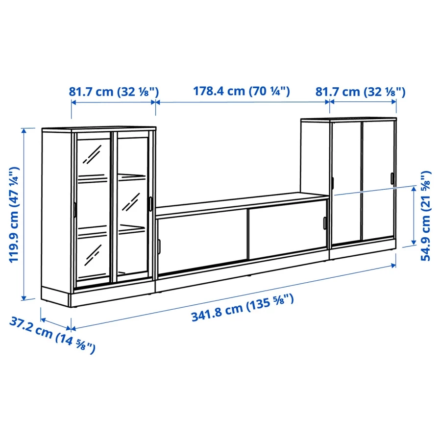Комбинация для хранения  - TONSTAD  IKEA/ ТОНСТАД ИКЕА, 120х342 см, под беленый дуб (изображение №3)