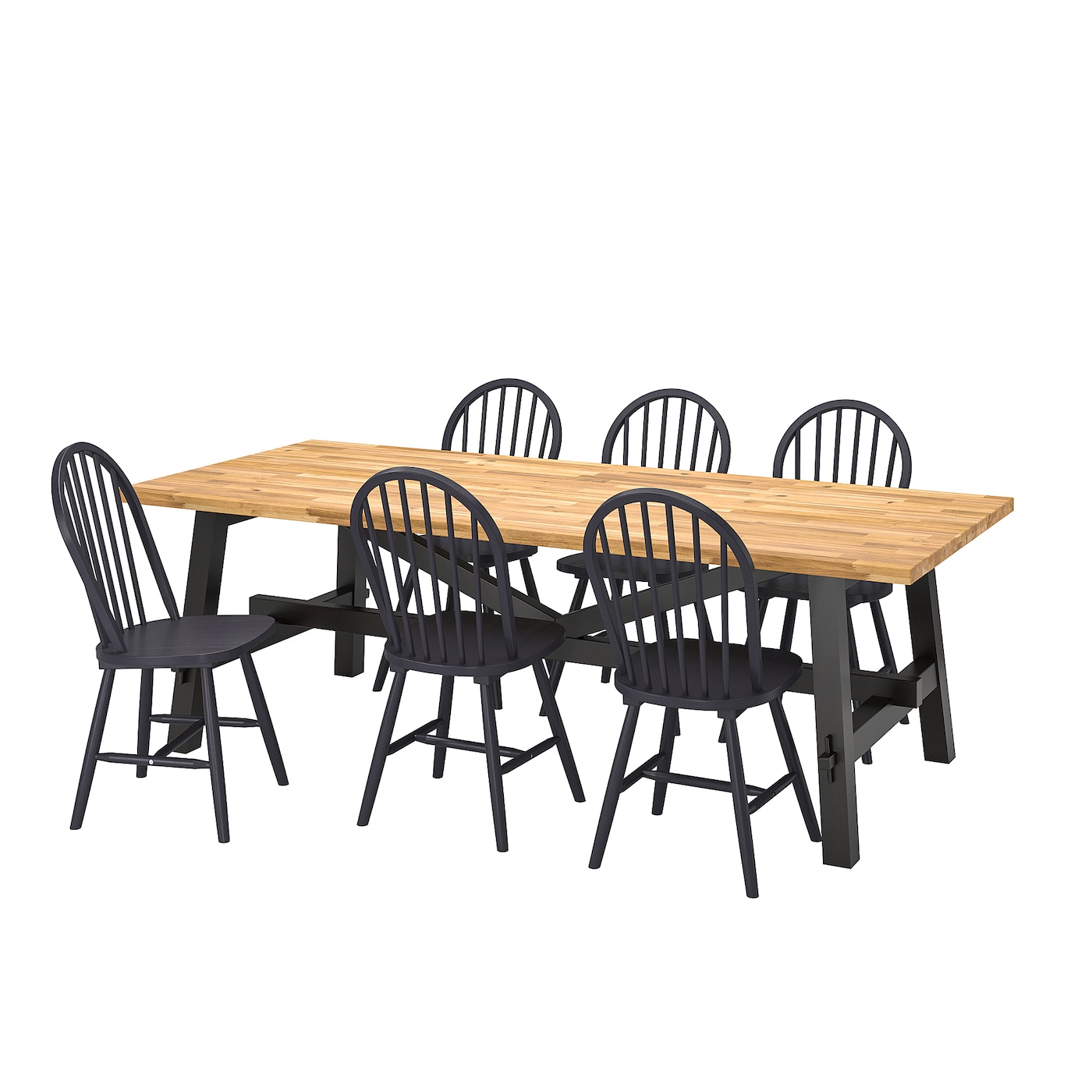 Стол и 6 стула - SKOGSTA / SKOGSTA IKEA/ СКОГСТА ИКЕА, 235х74  см,  под беленый дуб / черный