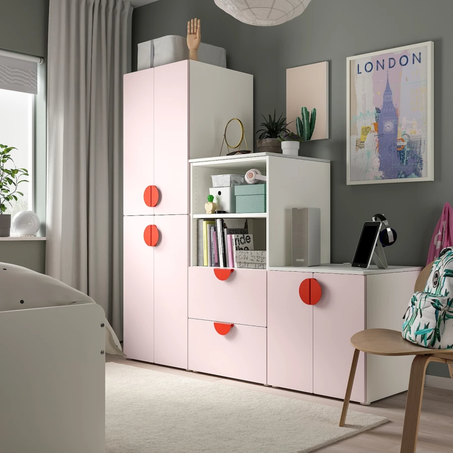 Детская гардеробная комбинация - IKEA PLATSA SMÅSTAD/SMASTAD, 181x57x180см, белый/розовый, ПЛАТСА СМОСТАД ИКЕА (изображение №2)
