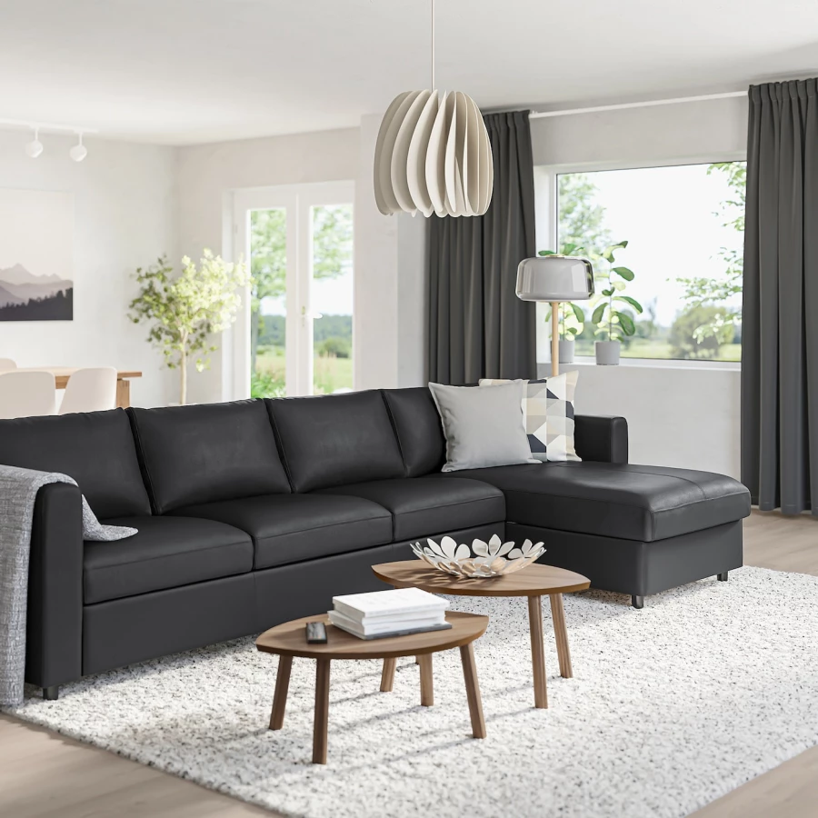 4-местный диван с шезлонгом - IKEA VIMLE, 322х98х80 см, черный, кожа, ВИМЛЕ ИКЕА (изображение №2)