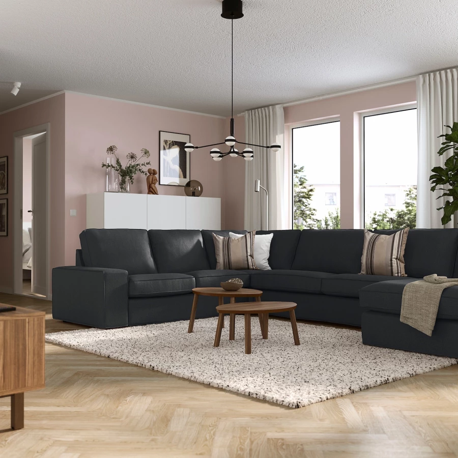 6-местный угловой диван и кушетка - IKEA KIVIK, 83x60x257/387см, черный, КИВИК ИКЕА (изображение №2)