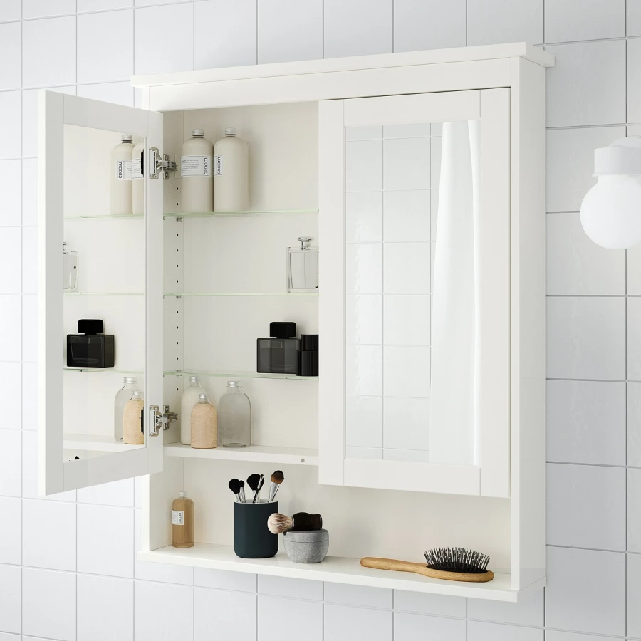 Настенный шкаф для ванной комнаты - HEMNES IKEA/ ХЭМНЕС ИКЕА, 83x16x98 см, белый (изображение №2)