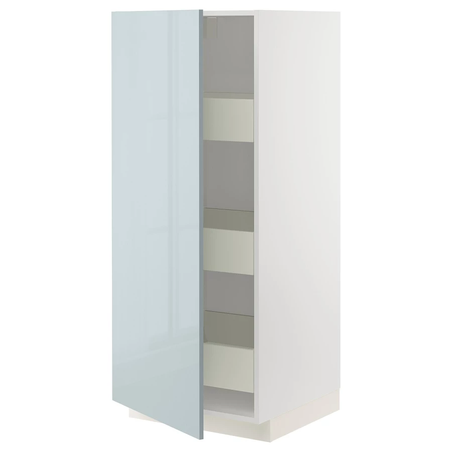 Высокий шкаф с ящиками - IKEA METOD/MAXIMERA/МЕТОД/МАКСИМЕРА ИКЕА, 140х60х60 см, белый/голубой глянцевый (изображение №1)