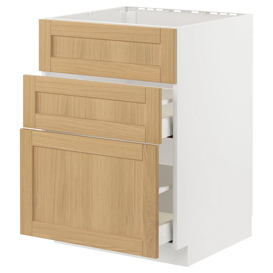 Напольный шкаф - METOD / MAXIMERA IKEA/ МЕТОД/ МАКСИМЕРА ИКЕА,  60х60 см, белый/под беленый дуб (изображение №1)