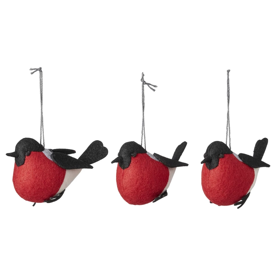 Набор елочных игрушек, 3 шт. - IKEA VINTERFINT, 6 см, черный/красный, ВИНТЕРФИНТ ИКЕА (изображение №1)