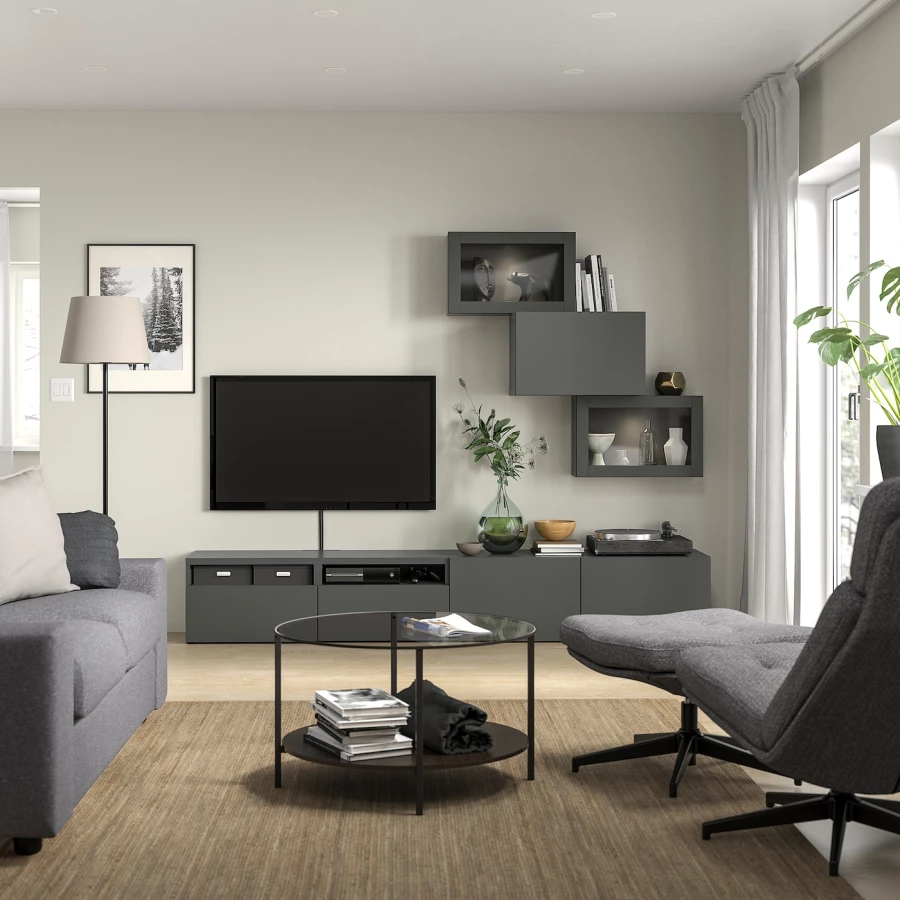 Комбинация для хранения ТВ - IKEA BESTÅ/BESTA, 190x42x240см, темно-серый, БЕСТО ИКЕА (изображение №2)